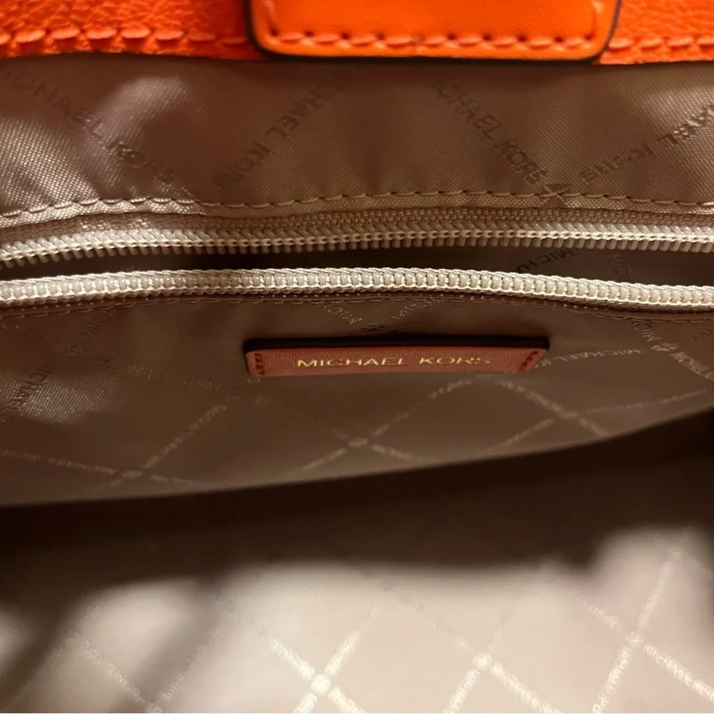 Michael Kors Orange Leather Satchel with Gold-Tone Hardware